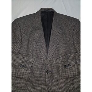 Daniel Hechter Mens 42S Worsted Wool Blazer Brown Tan Micro Check Sport Coat